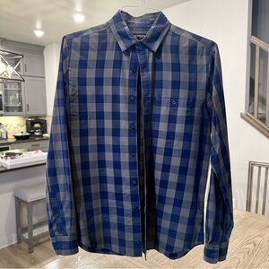 Express Men’s Navy and Gray Plaid Button-Down Shirt